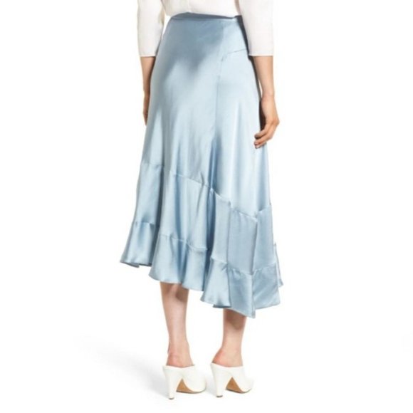 Lewit Asymmetrical Satin Skirt in Light Blue - Picture 11 of 11